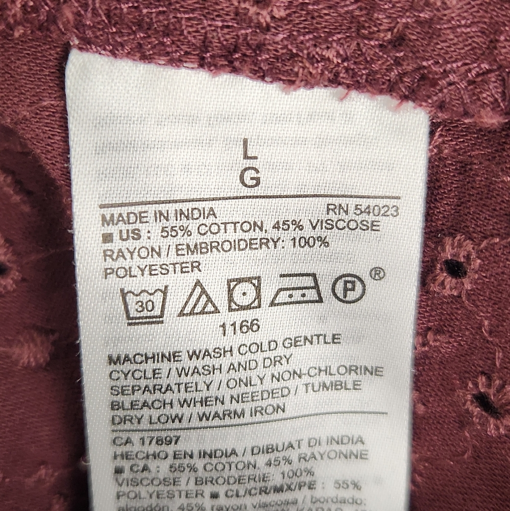 Burgundy Eyelet Top Size L  Babydoll Fairy Flowy - Picture 10 of 13